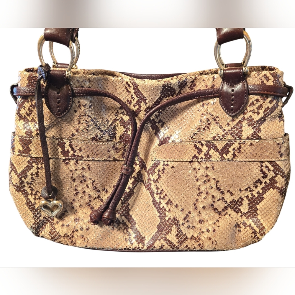 Brighton Faux Python Snakeskin Shoulder Bag w/ Leather Trim and Signature Heart